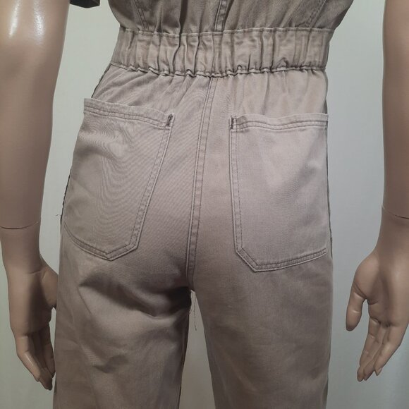 Vintage 70s Jumpsuit Flare Wide Leg Size S Utility Flight Suit Beige Full Zip - Picture 8 of 10
